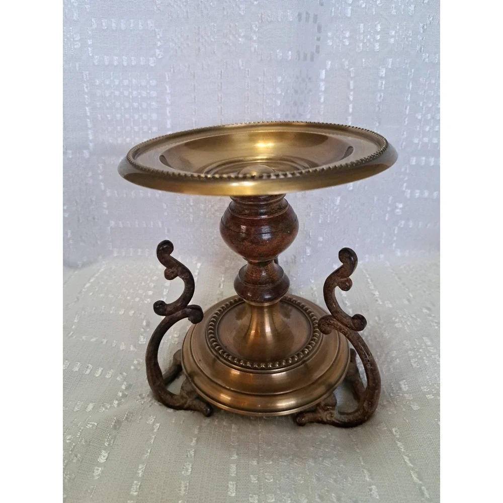 Antique Bronze Cup Louis XVI Style 19 Century 3 Legs Candle Holder 7 X 6 Inches